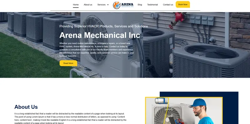 Arena Mechanical website designed by Sofverse