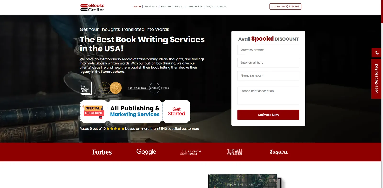 Homepage of the Ebooks Crafter website designed by Sofverse