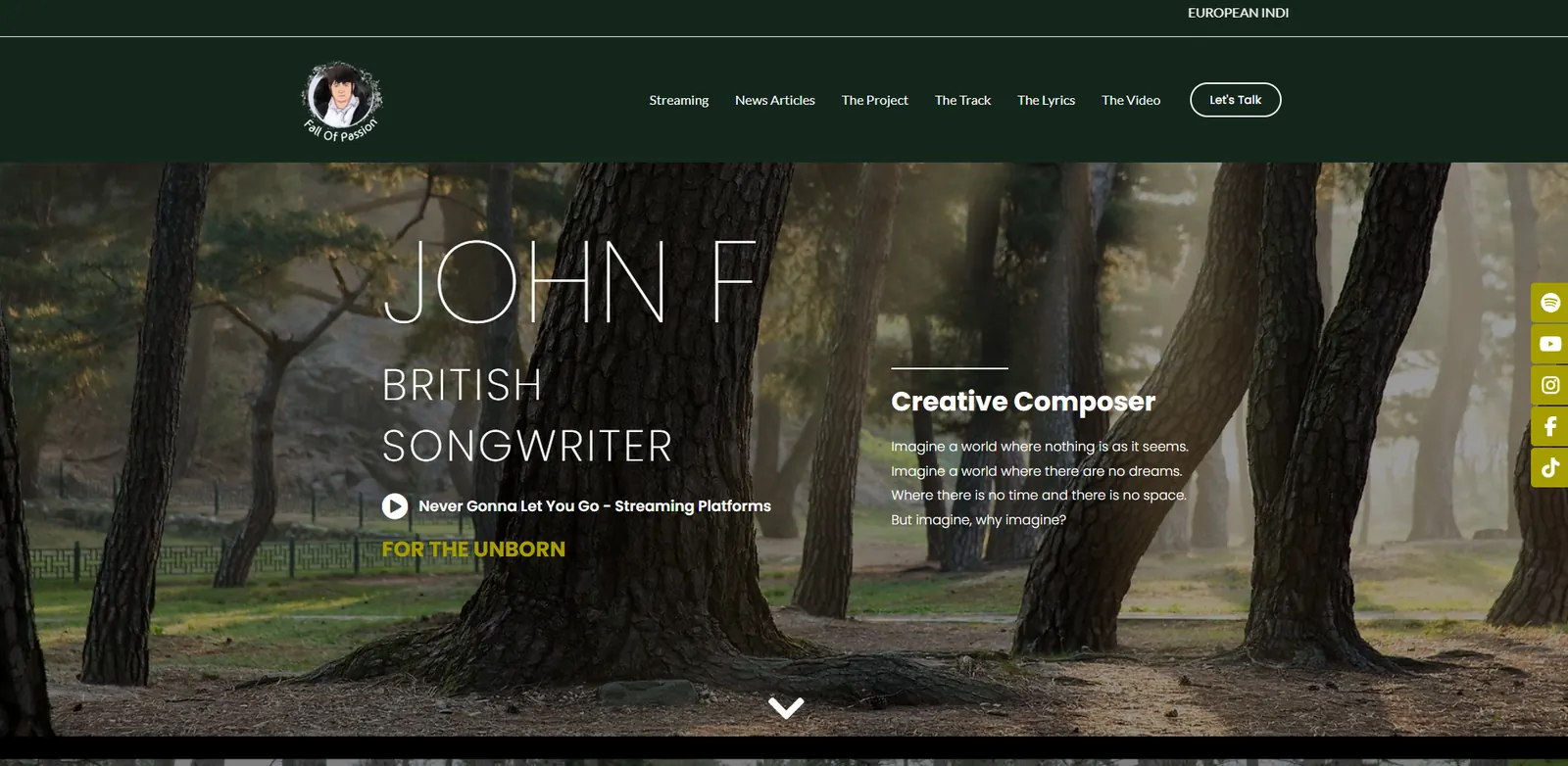 Homepage of the Fall of Passion website designed by Sofverse