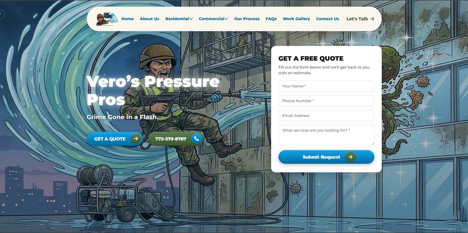 Homepage of the Full Force Pressure Washing LLC website designed by Sofverse