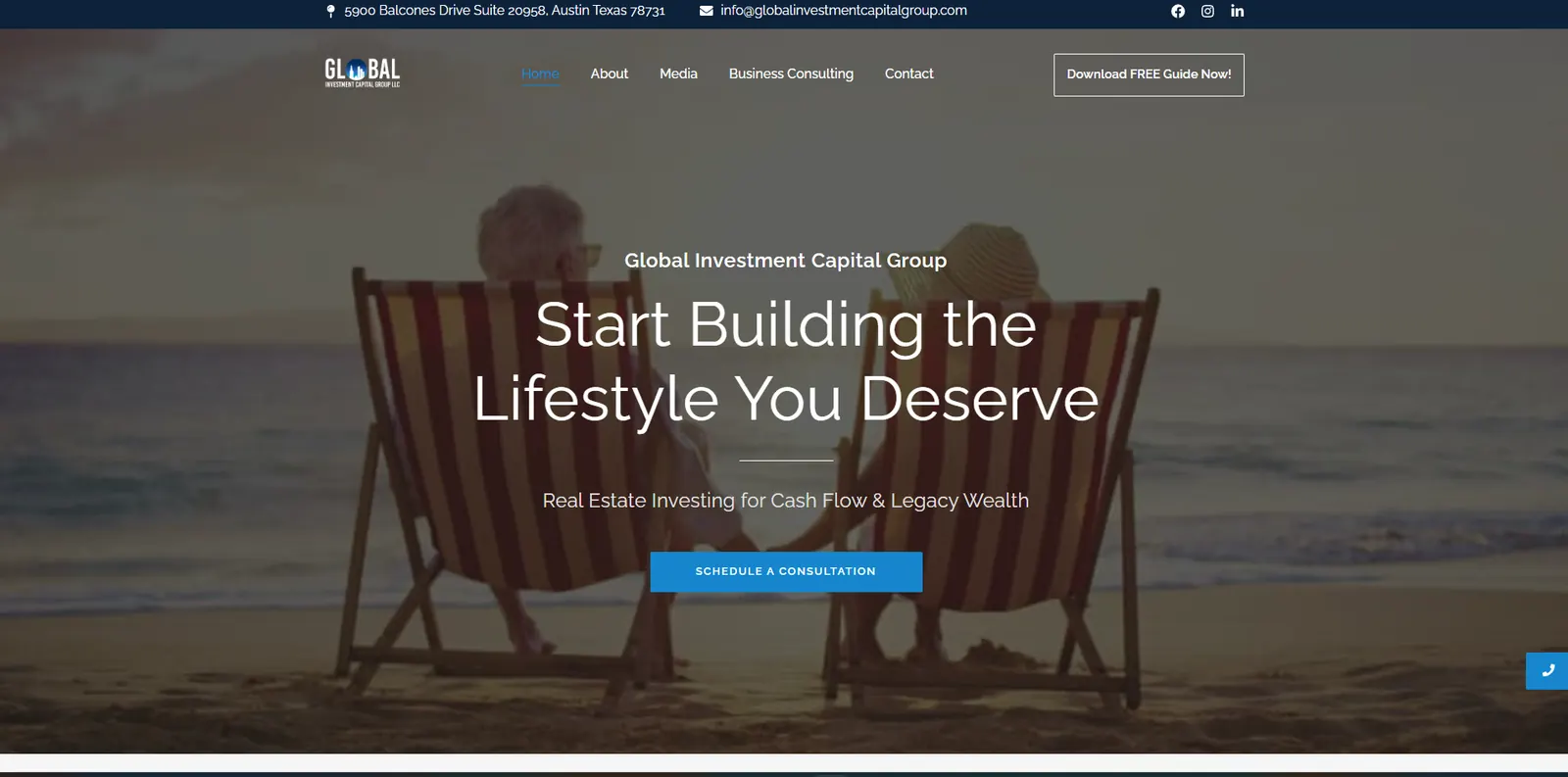 Homepage of the Global Investment Capital Group website designed by Sofverse