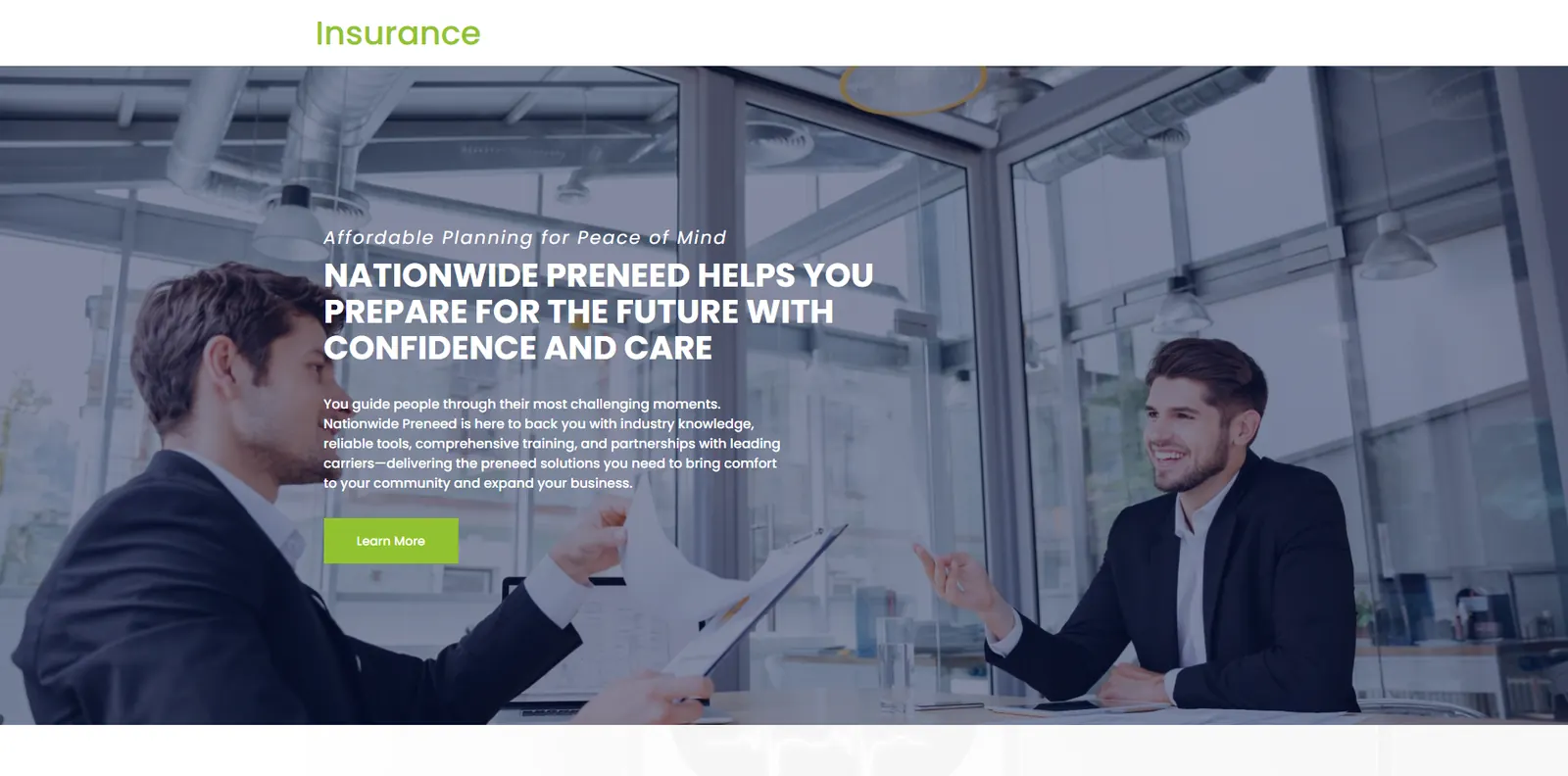 Homepage of the Nationwide Preneed website designed by Sofverse