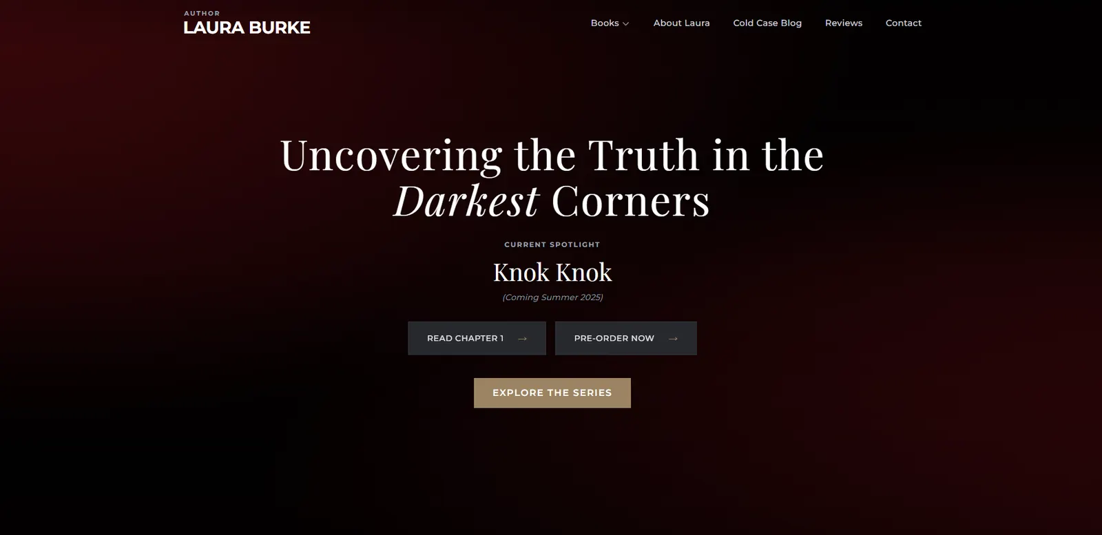 Homepage of the Author Laura Burke website designed by Sofverse