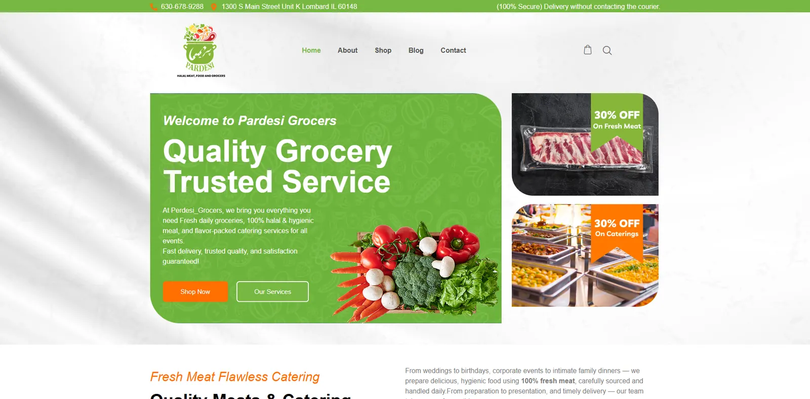 Homepage of the Pardesi Grocers website designed by Sofverse