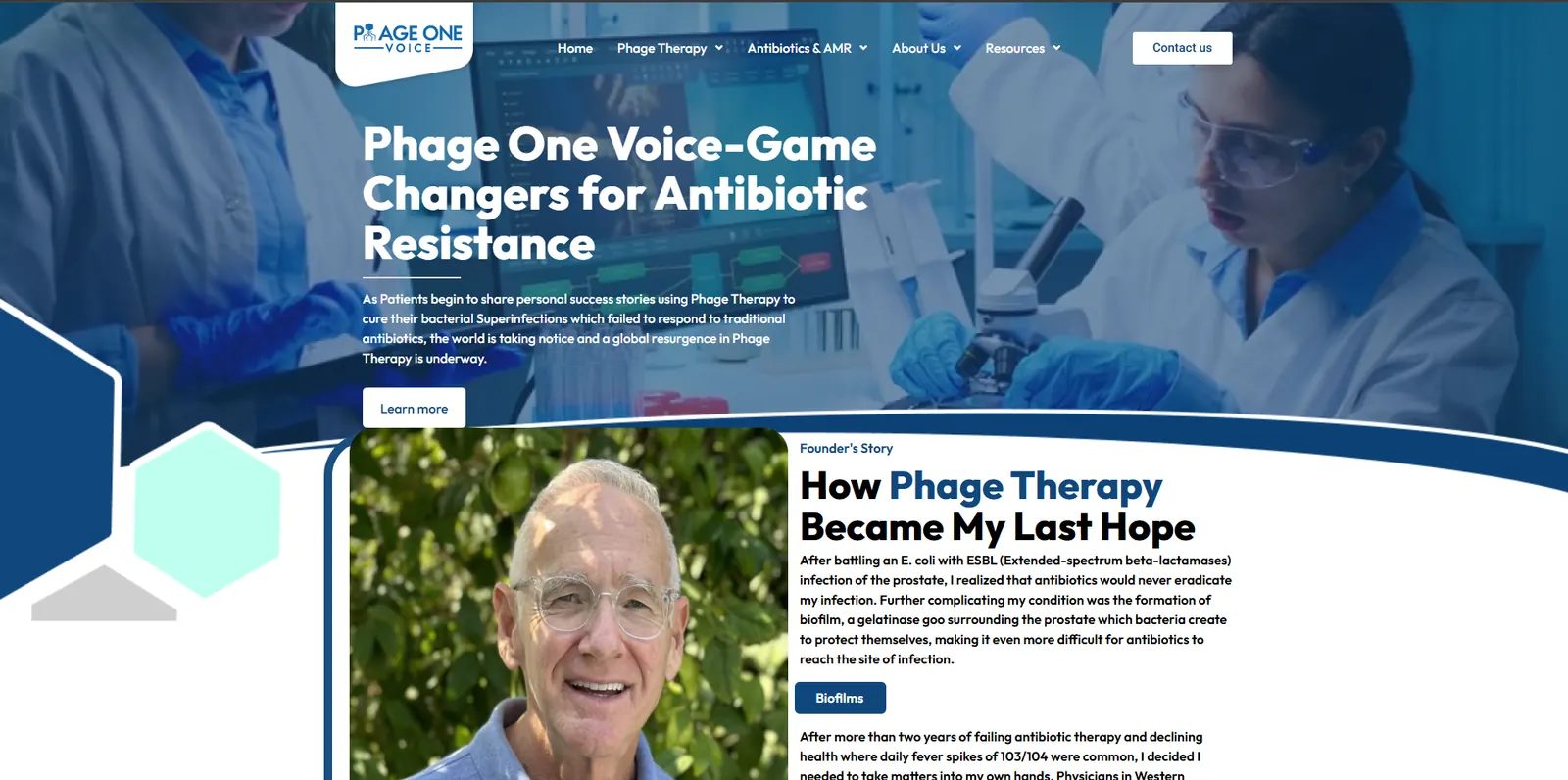 Homepage of the Phage Therapy USA website designed by Sofverse