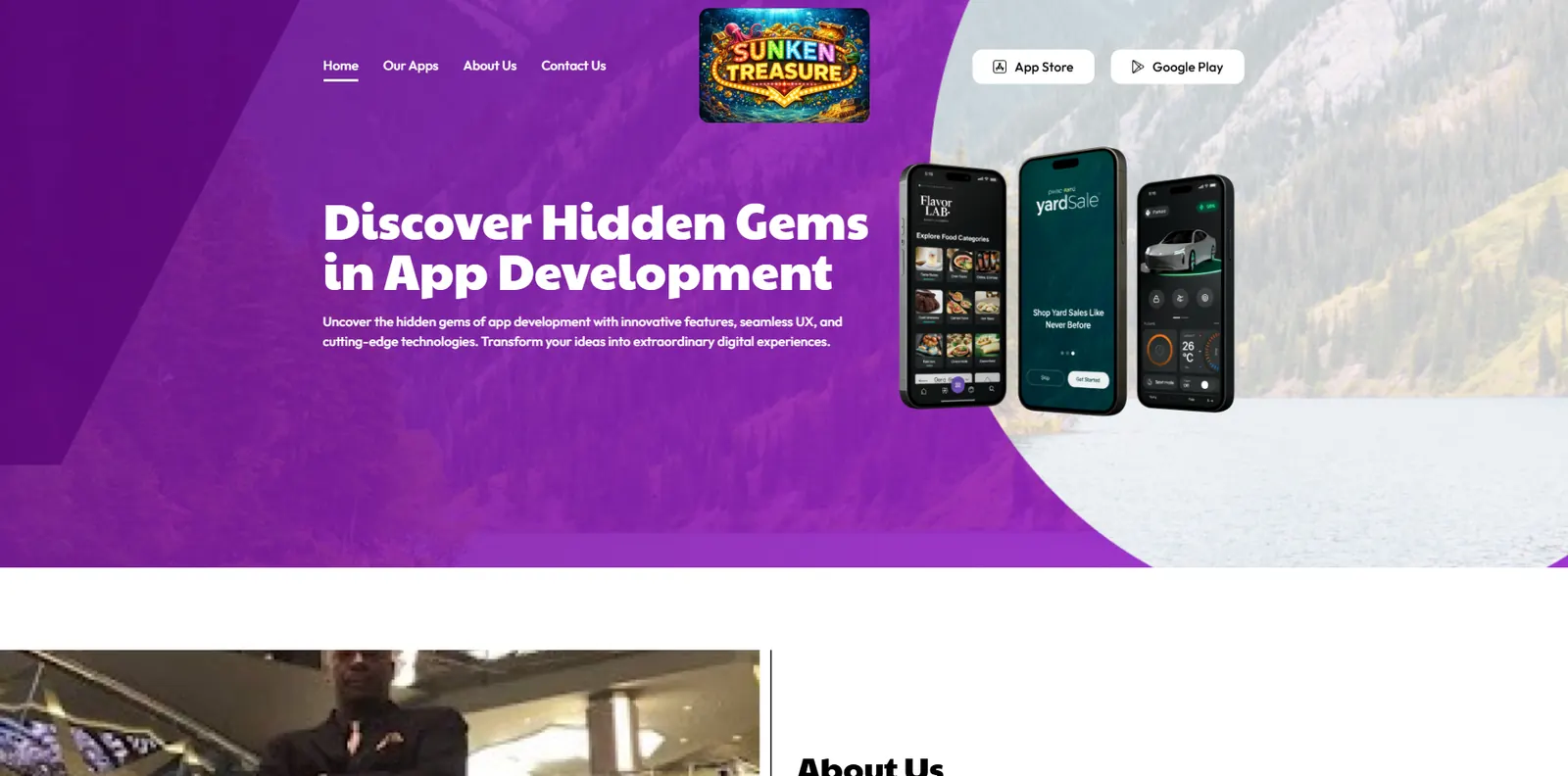 Homepage of the The Sunken Treasure website designed by Sofverse