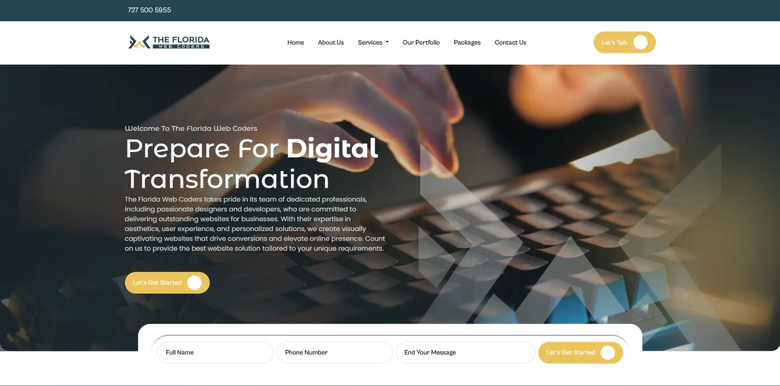 Homepage of the The Florida Web Coders website designed by Sofverse