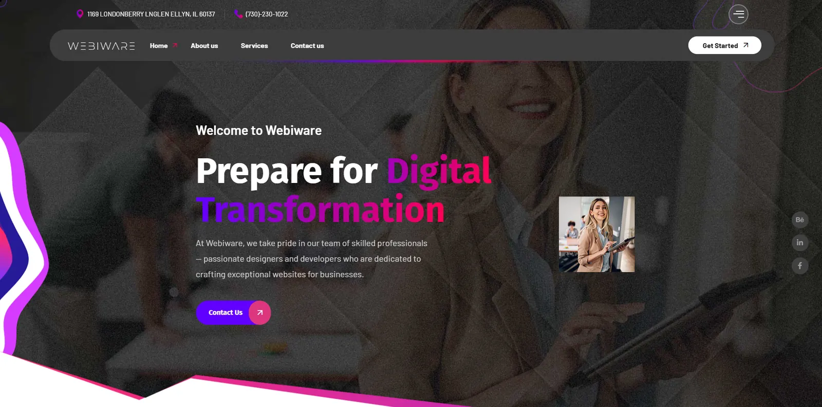 Homepage of the Webiware website designed by Sofverse